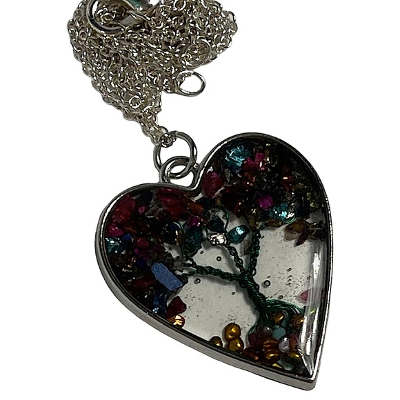 Multicolored Quartz Gemstone Tree of Life Necklace on Silver Metal Chain NEW - Picture 7 of 12